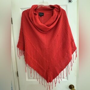Madison Vibrant Coral Knit Poncho